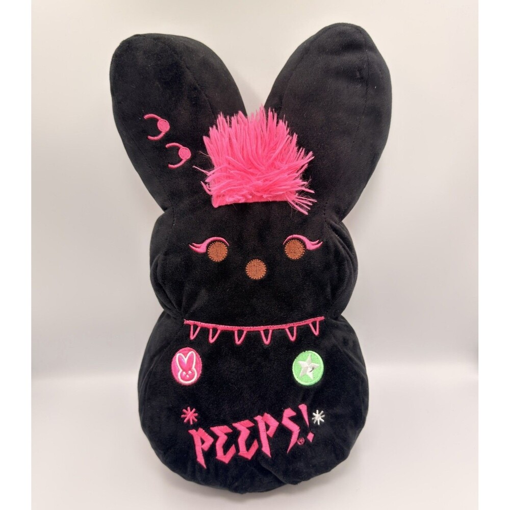 Peeps Black Emo Bunny Plush 16” Punk Rock Goth Pink Mohawk Stuffed Animal